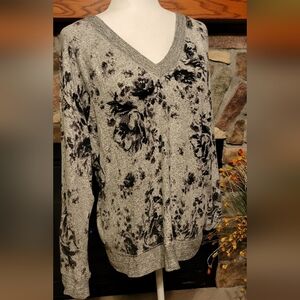 Maurices Black and Gray Floral V-Neck Sweater